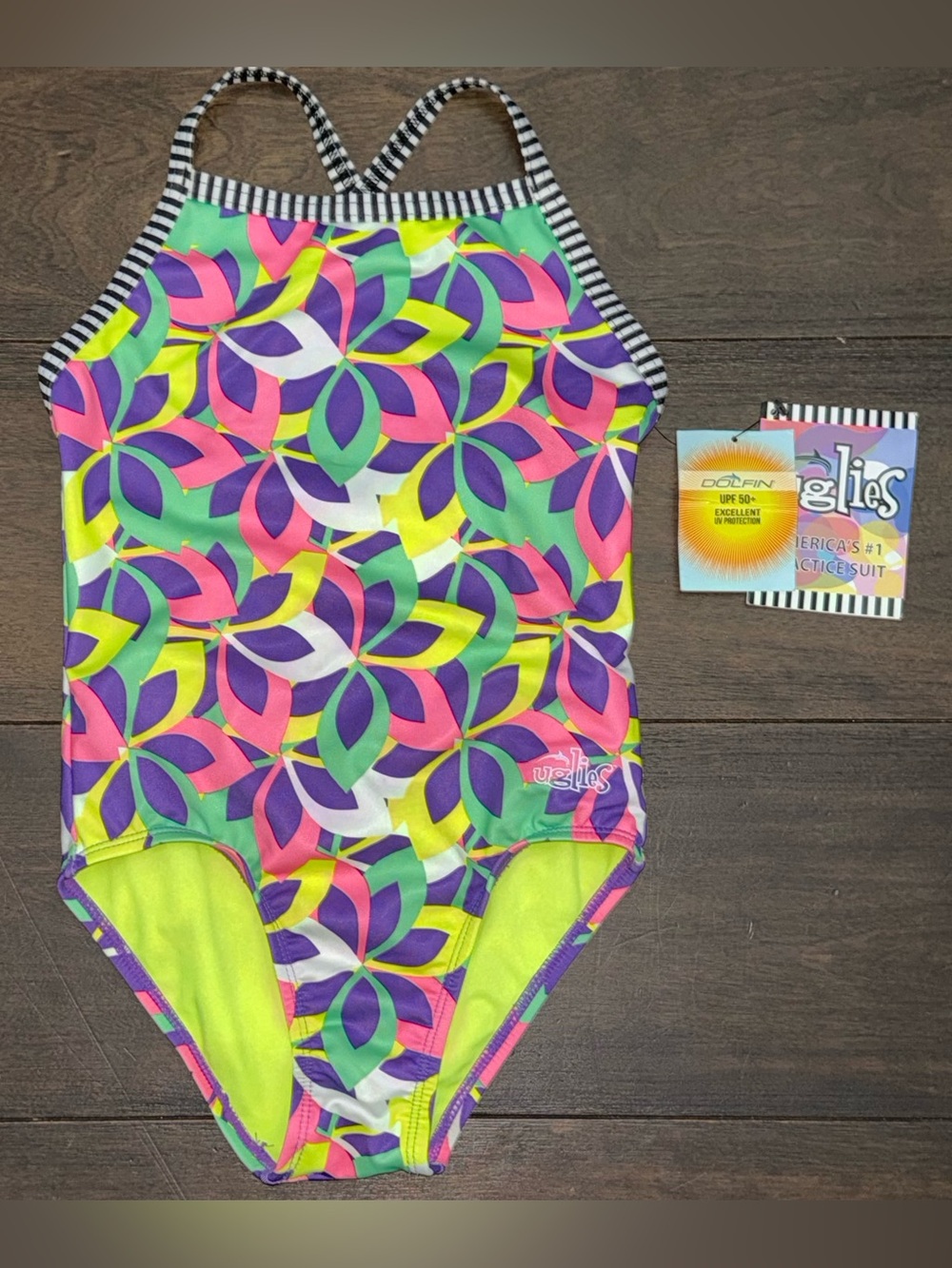 Dolfin Uglies Whimsy Girls One Piece Swimsuit Size 12 UPF 50+ NWT Practice